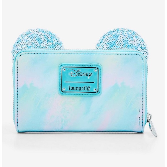 NEW Loungefly Disney Minnie Mouse blue Sequin Bow Mini Backpack and wallet set - Picture 8 of 12